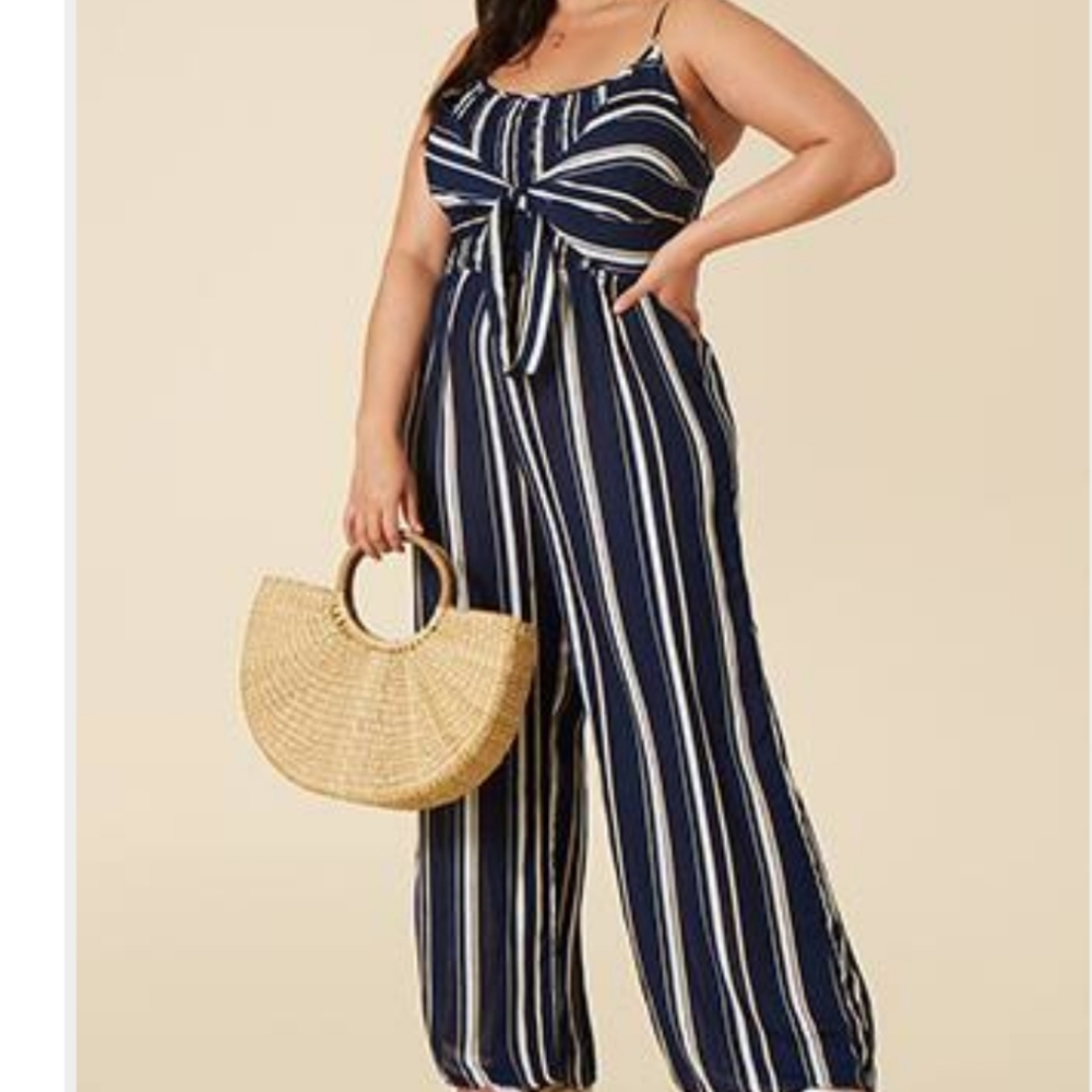 Plus size stripe jumpsuit